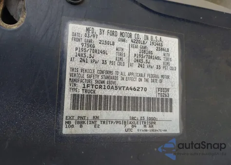 1997 Ford Ranger Splash/Xl/Xlt from USA, damaged, VIN 1FTCR10A5VTA46270